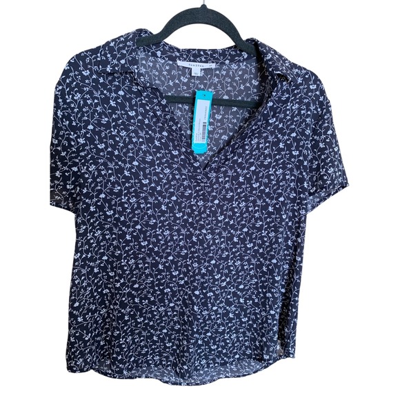 fun2fun Floral Blouse Collared‎ Short Sleeve Top Stitch Fix Black SP - Picture 1 of 8